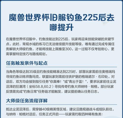 如何在魔兽世界游戏中钓到大鱼（快速提升钓鱼技能和收获海量鱼类）